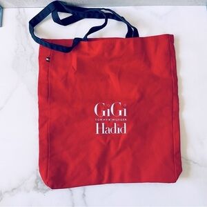 GiGi Hadid x Tommy Hilfiger Red Tote Bag Shopper Tote - Canvas with Navy Straps